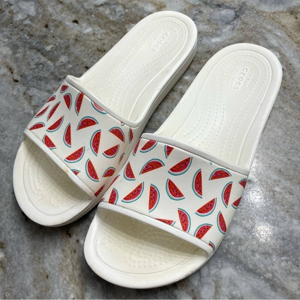 Crocs Iconic Comfort Slides Sandals Womens 10 Watermelon White